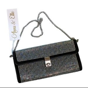 Anna & Elle black purse decorative studs dressy evening event chain handle
